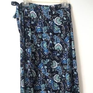 Blue Paisley Wrap Floral Maxi Skirt